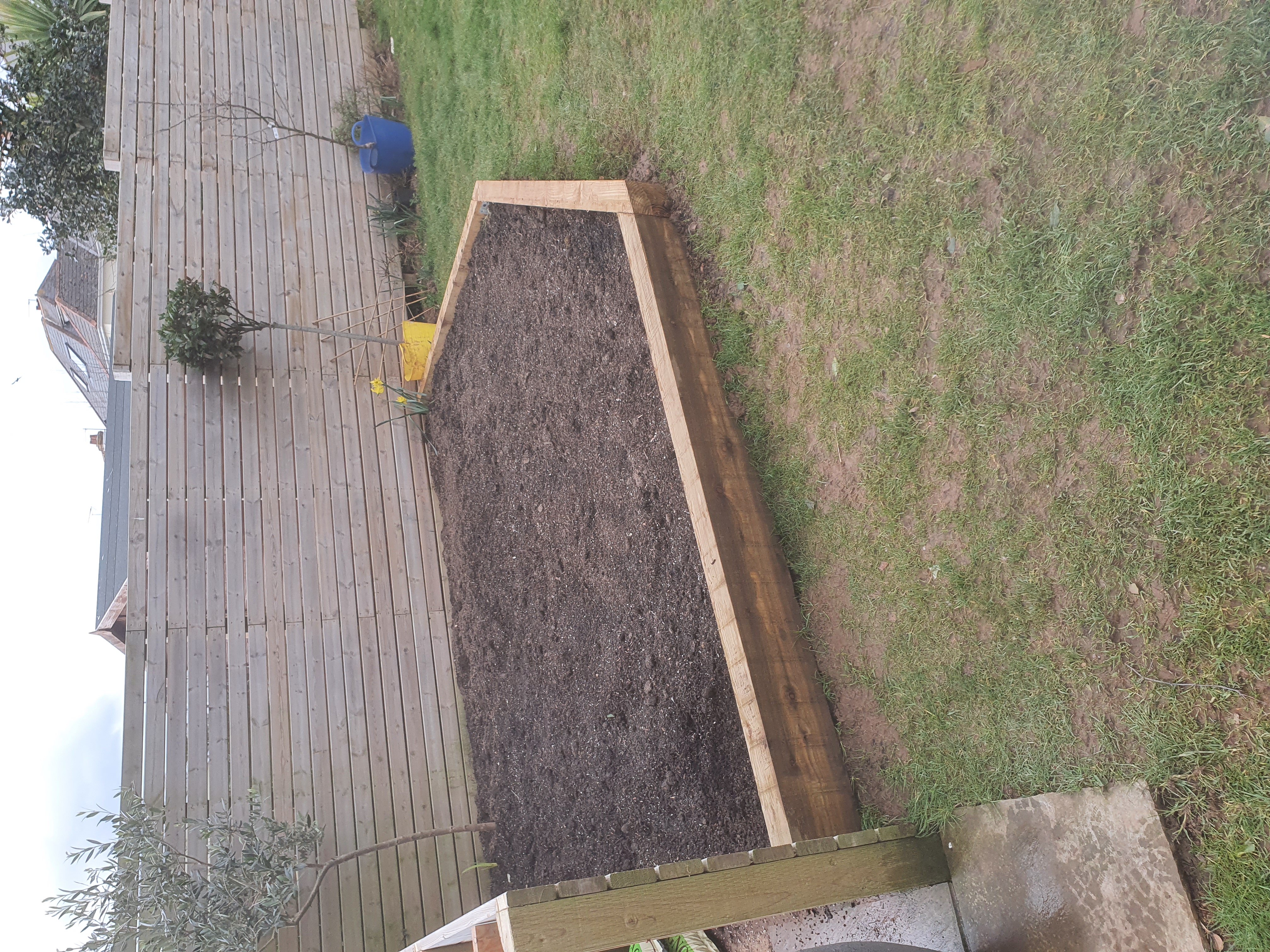 Raised garden bed with sleepers